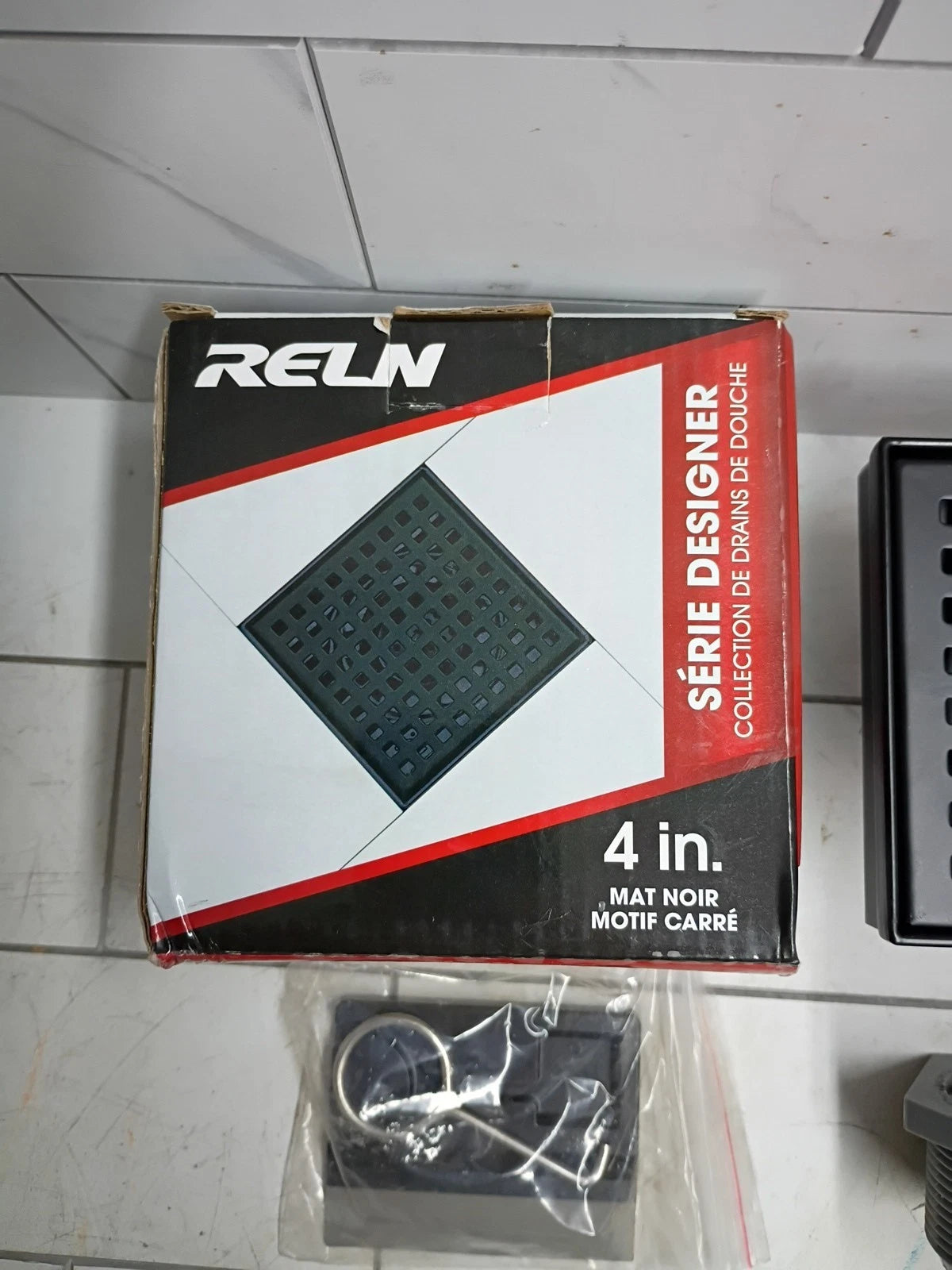RELN 4" X 4" in Matte Black Square Shower Drain - Stainless Steel Modern OB
