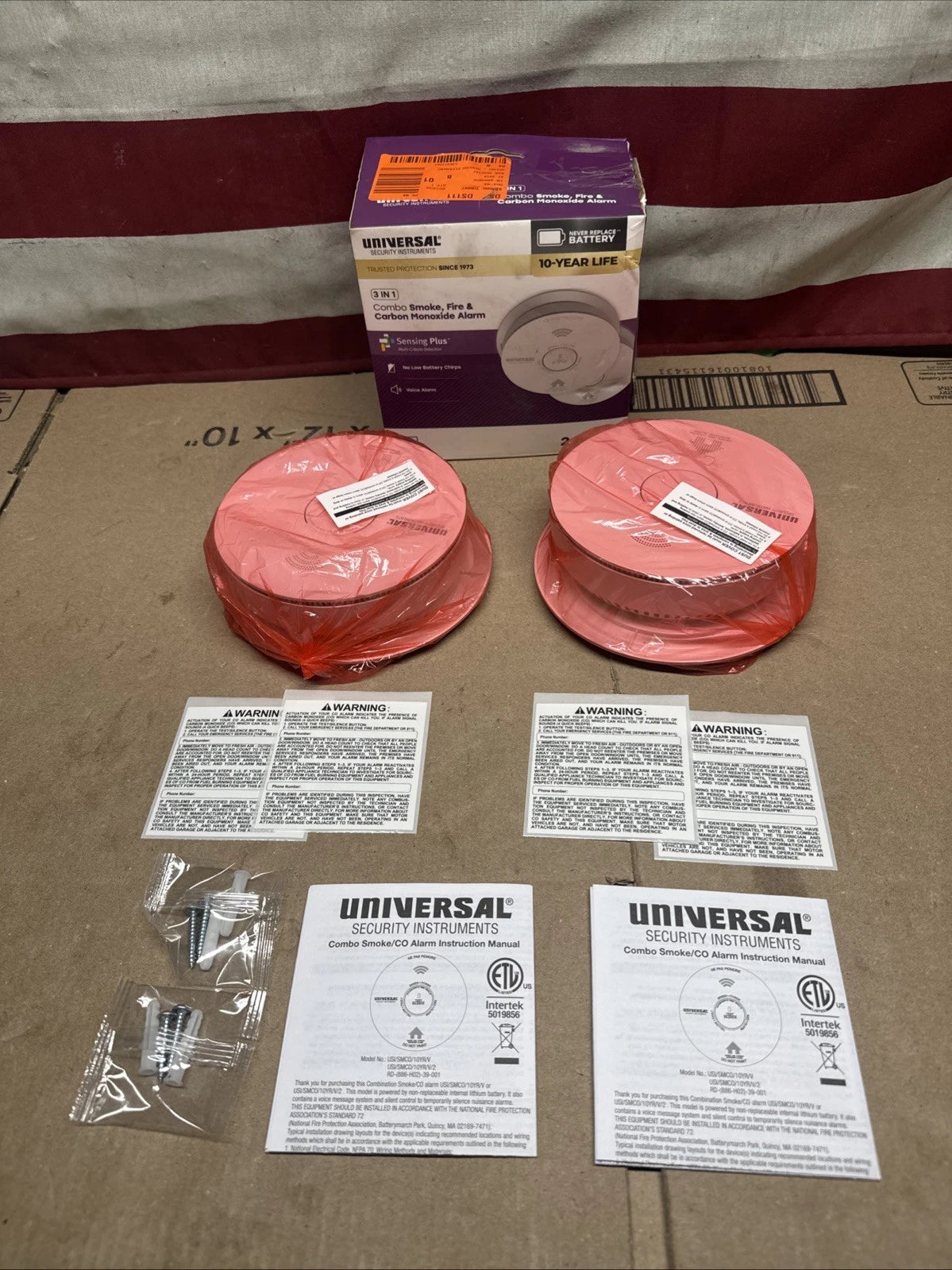 Universal 2-PK Combo Smoke Fire & Carbon Monoxide Alarm Battery & Voice Alarm