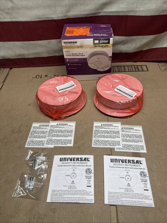 Universal 2-PK Combo Smoke Fire & Carbon Monoxide Alarm Battery & Voice Alarm