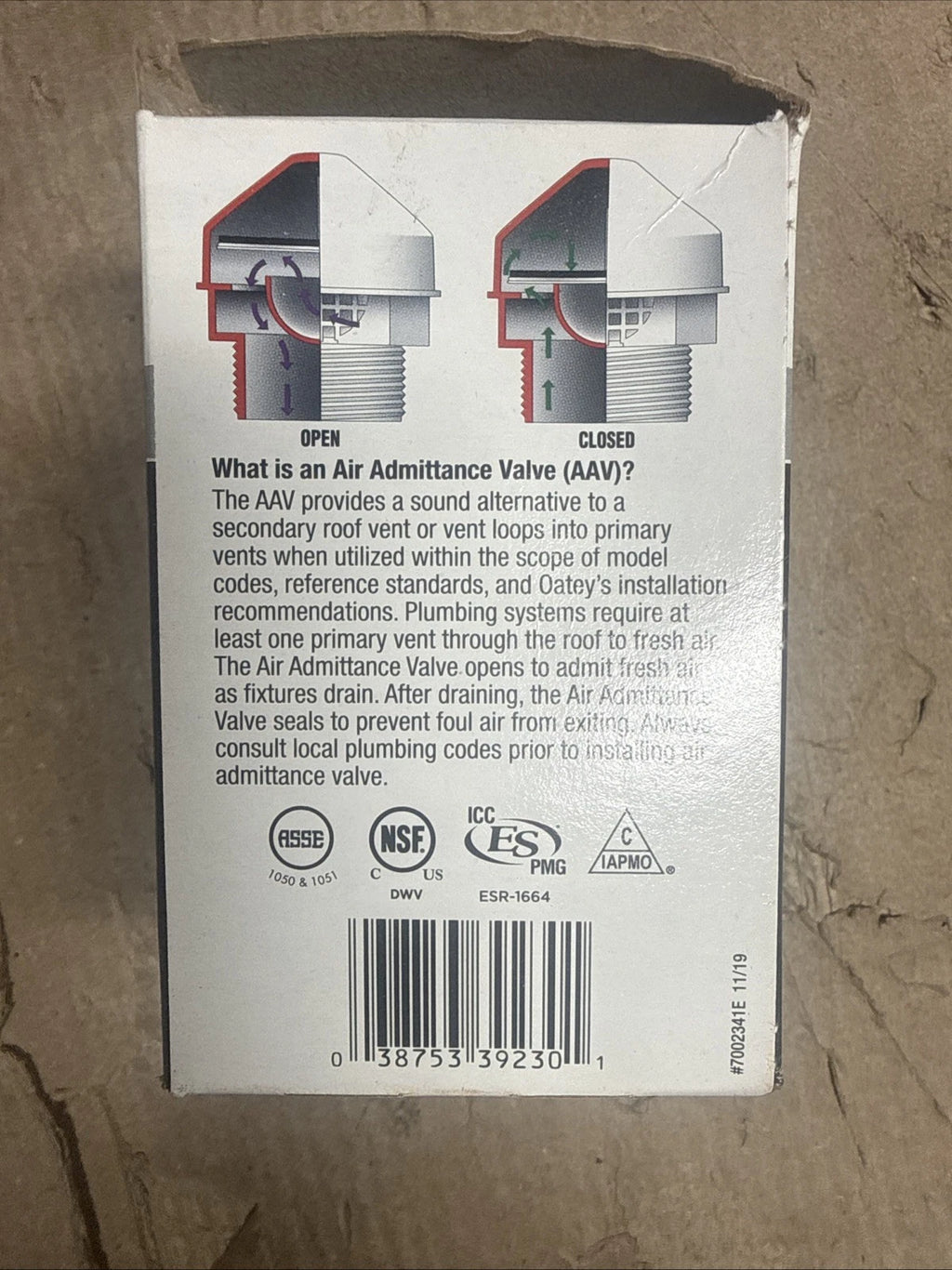 6pk Oatey 39230 Sure-Vent Air Admittance Valve PVC 1-1/2 39230 New Open Box