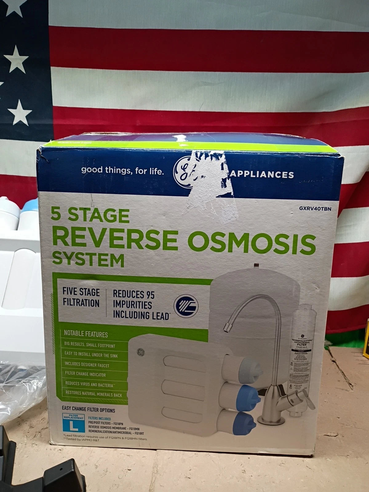 GE GXRV40TBN Under Sink 5-Stage Reverse Osmosis Water Filtration System, Openbox