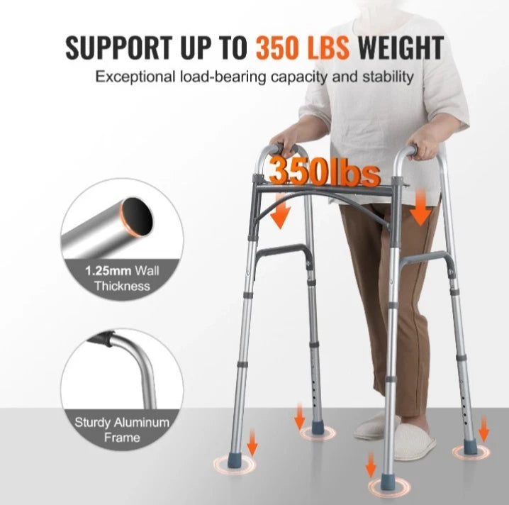 VEVOR Folding Walker Aluminum Mobility Walker Aid with Adjustable Height OB