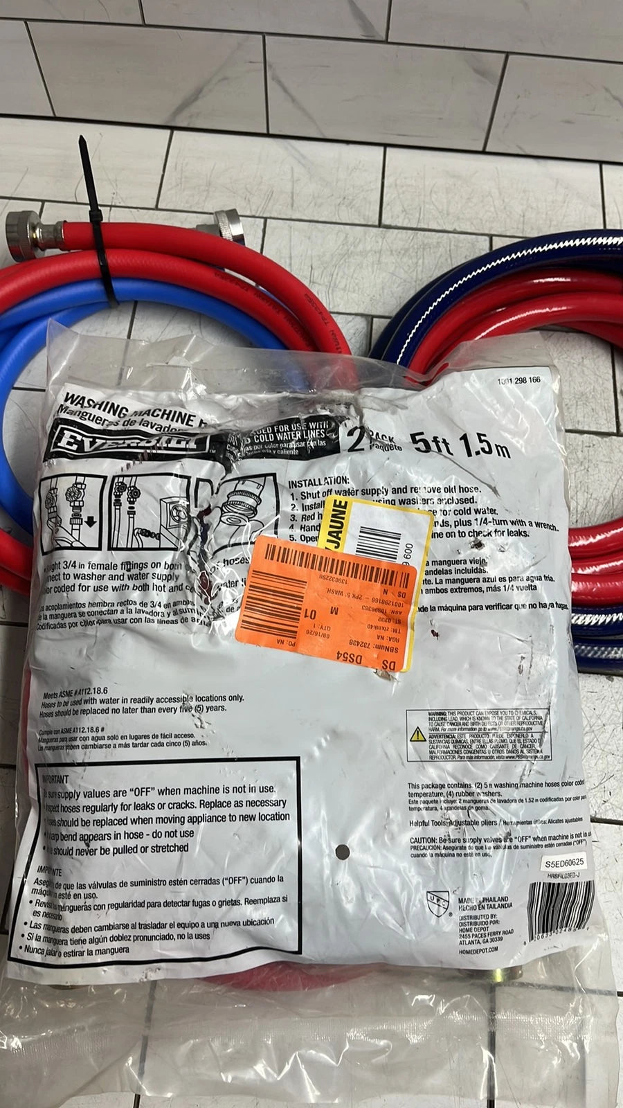 3-Pair Everbilt HRBFIL03EB-J Washing Machine Fill Hose 3/4" FIP x 3/4" FIP x 60"