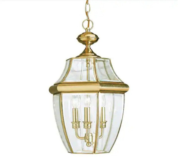 Lancaster 3-Light Polished Brass Outdoor Hanging Pendant with Dimmable Open Box