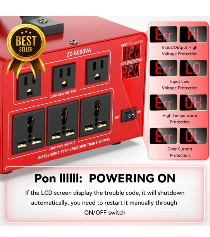 6000 Watt Voltage Converter Transformer Heavy Duty Step Up/Down Power Converter