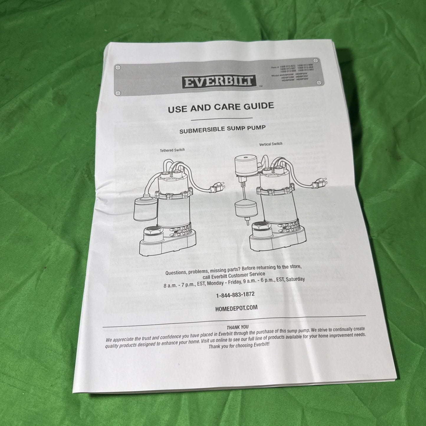 Everbilt 1/3 HP Corrosion Resistant Aluminum Sump Pump w/ Tether Switch NEW OB.