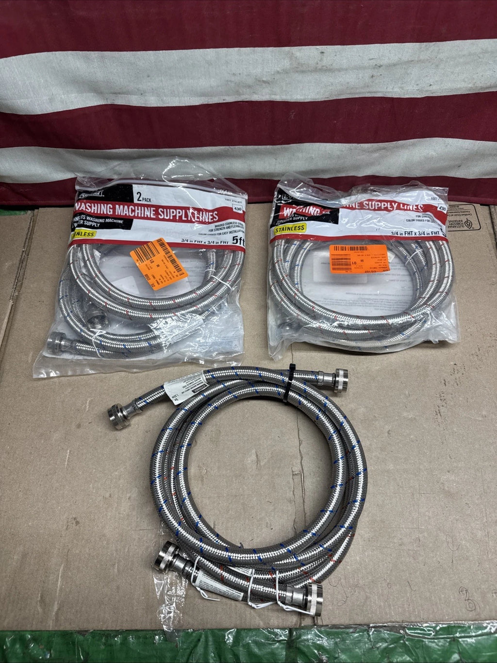 3pair Everbilt - Washing Machine Supply Lines - 5 Ft - 3/4 in FHT Stainless