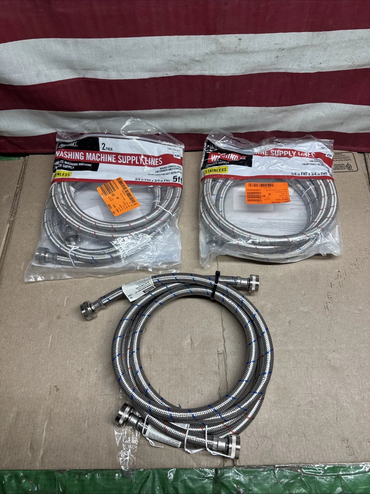 3pair Everbilt - Washing Machine Supply Lines - 5 Ft - 3/4 in FHT Stainless