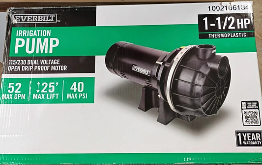 Everbilt HDLS15P Lawn Irrigation Pump Plastic 1-1/2HP FOR PARTS ONLY