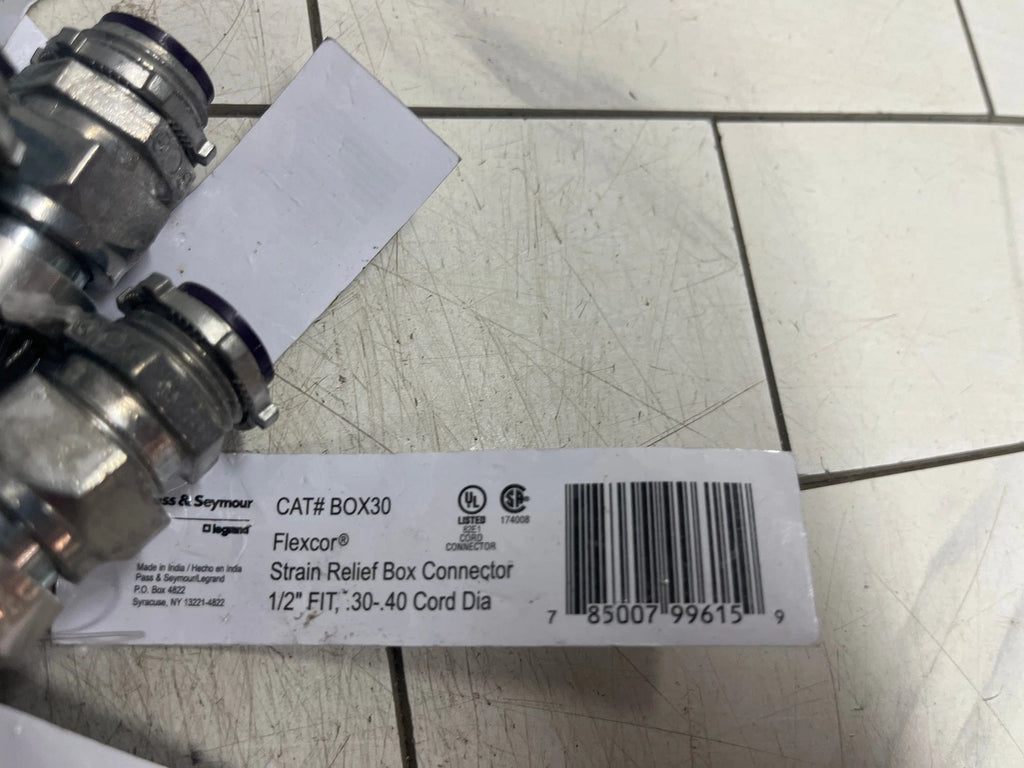 10PK FLEXCOR 1/2" Strain Relief Box Connector Straight Male 0.30-0.40 Cord Dia.