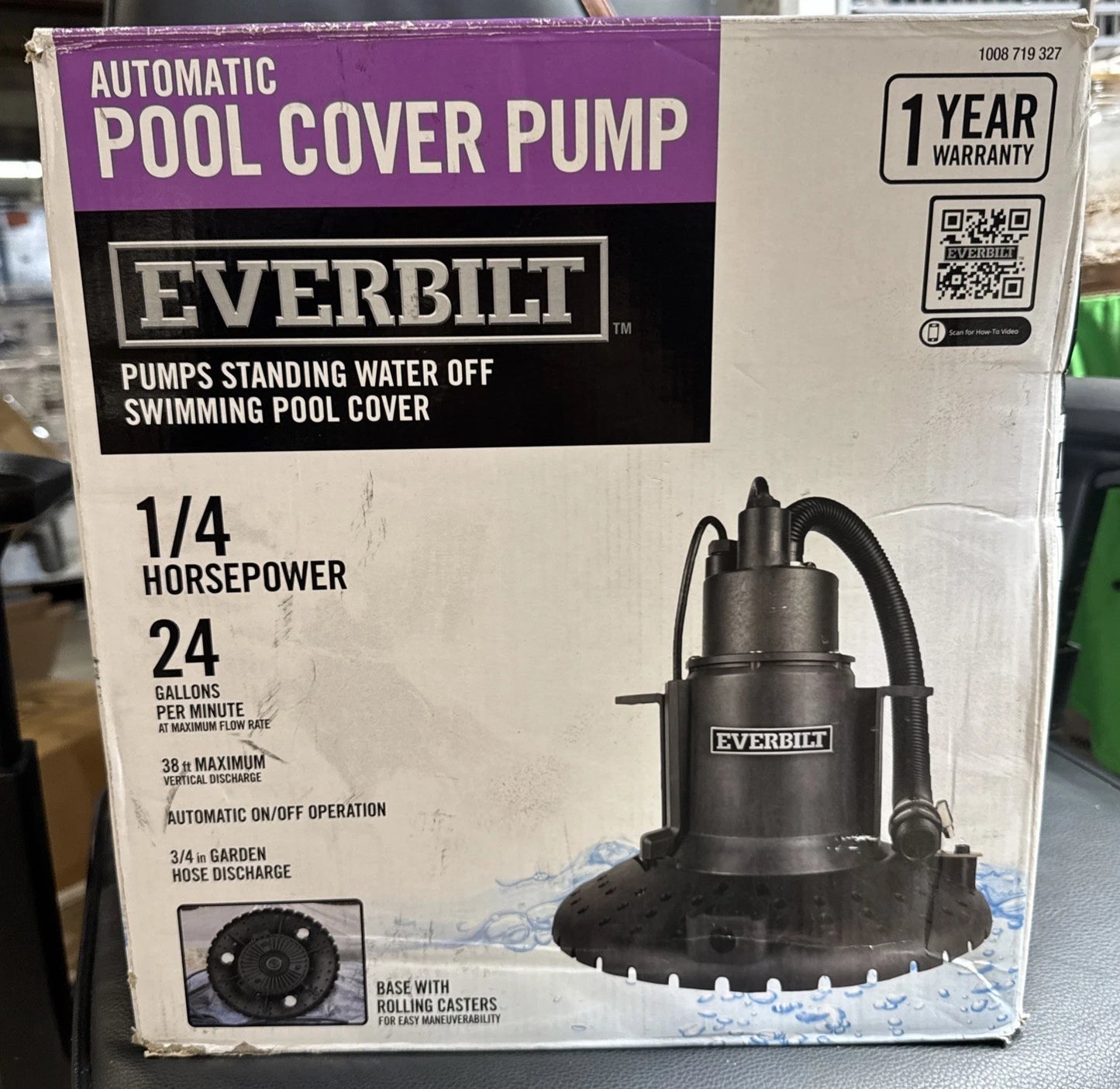 Everbilt 1/4 hp Submersible Pool Cover Pump Open Box