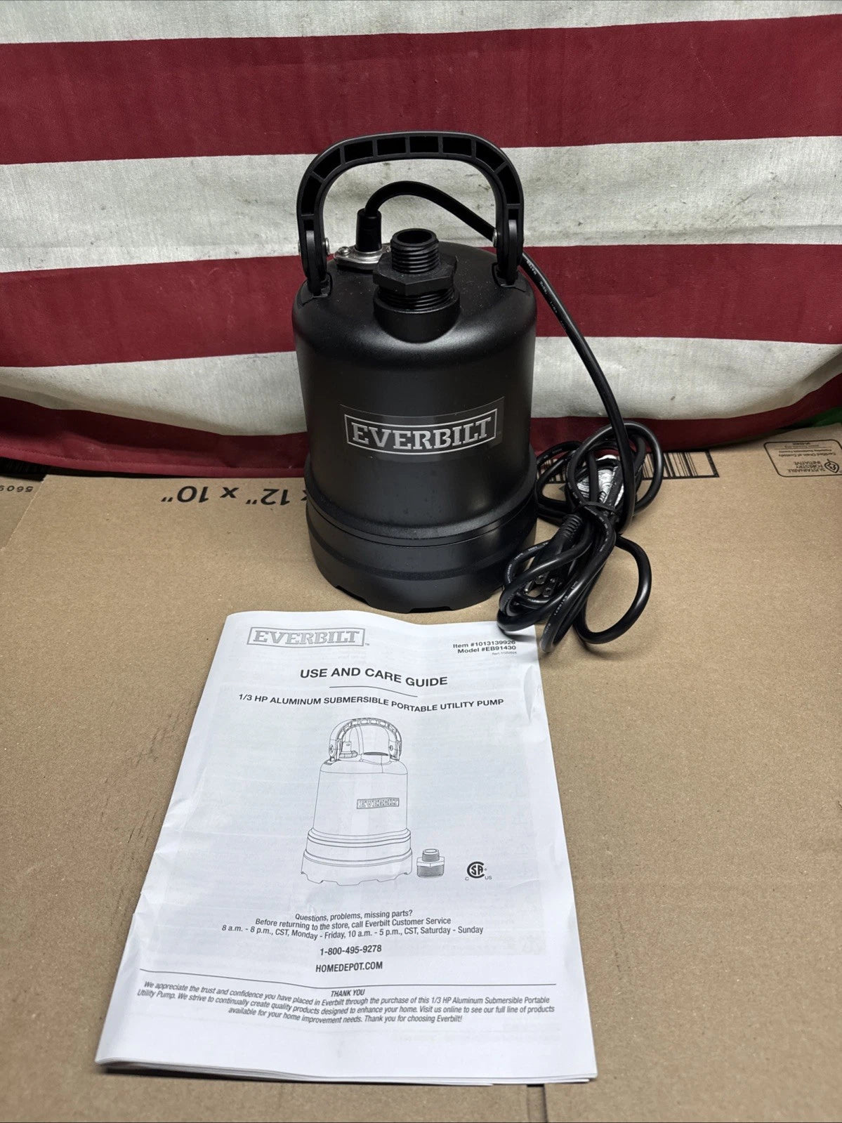 Everbilt 1/3 HP Submersible Aluminum Utility Pump NEW IN BOX