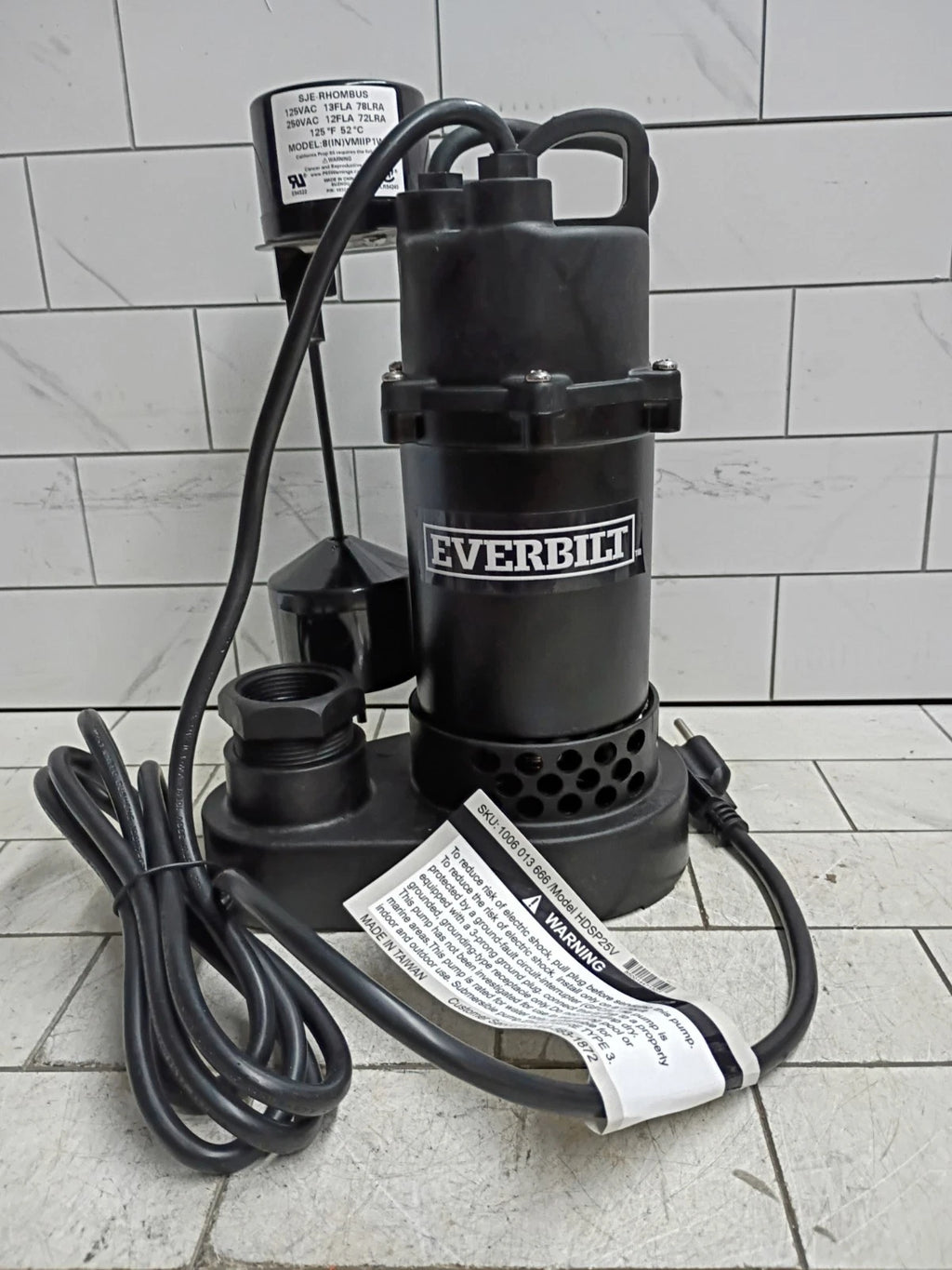 Everbilt HDSP25V 1/4 HP Aluminum Submersible Sump Pump Vertical Float Switch