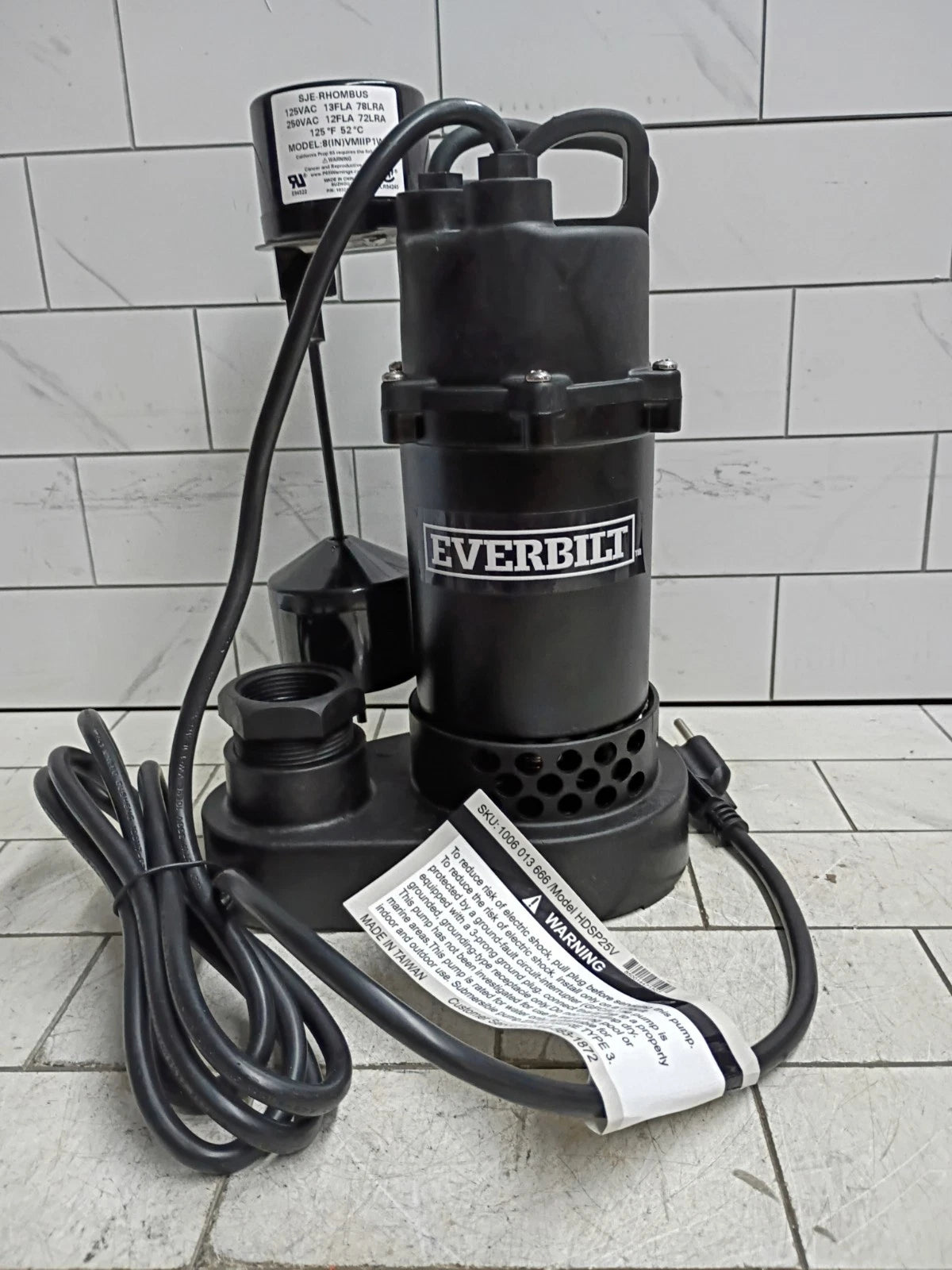 Everbilt HDSP25V 1/4 HP Aluminum Submersible Sump Pump Vertical Float Switch
