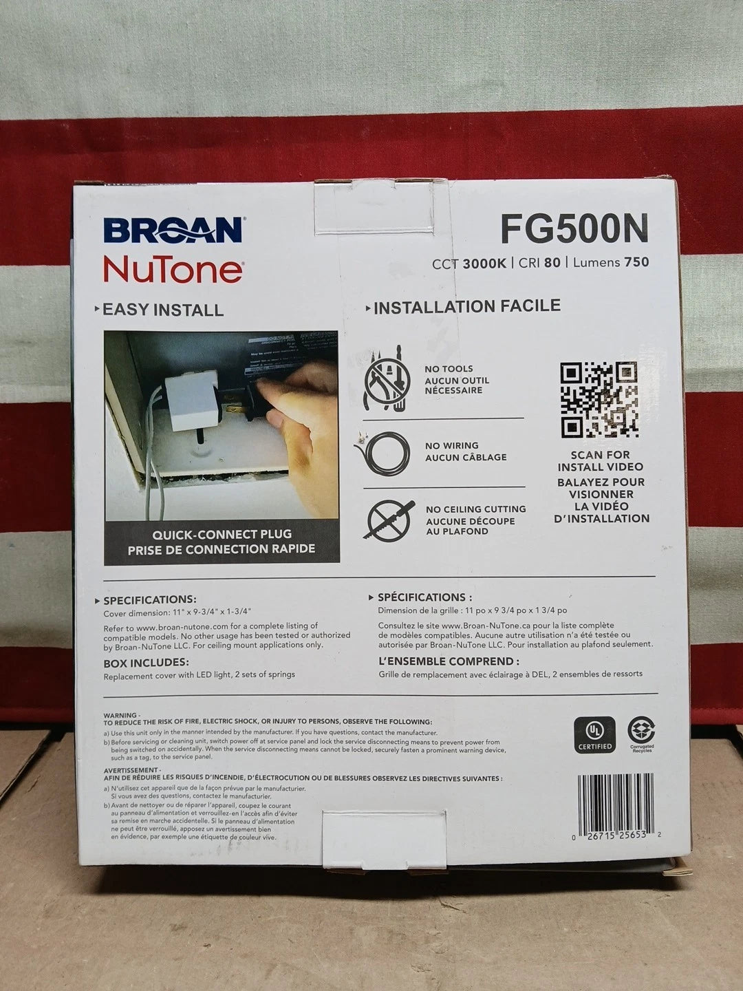 Broan NuTone Bathroom Fan Replacement Cover with Light FG500N in White