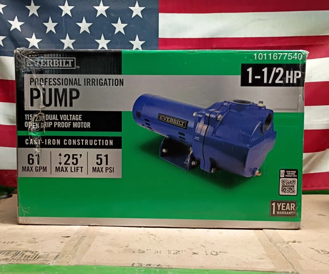 Everbilt HDLS15, 1-1/2 HP Cast Iron Lawn Irrigation Pump 61 GPM 51 PSI Open Box,