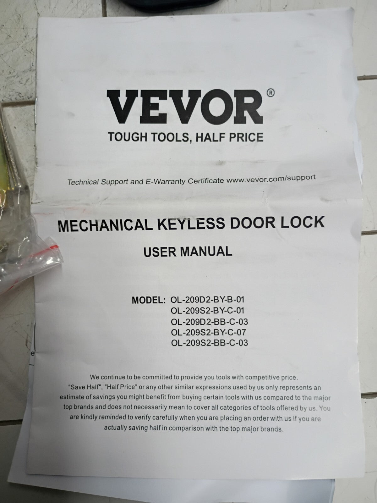 VEVOR OL-209S2-BY-C-01 Mechanical Keyless Entry Door Lock Black NEW OPEN BOX