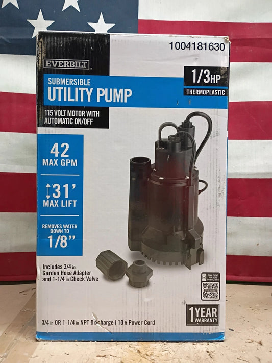 Everbilt 1/3 HP Automatic Utility Pump HDAUP33- Automatic On/Off - Used Read
