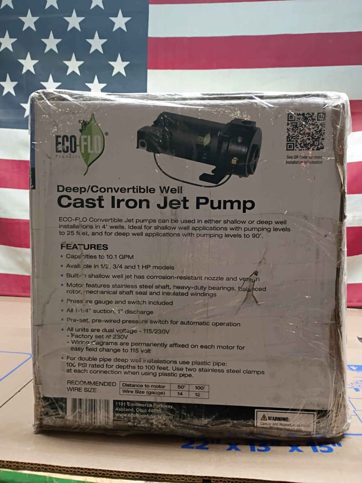 ECO FLO EFCWJ7 3/4 HP 115/230V Convertible Deep Well Jet Pump  Open Box