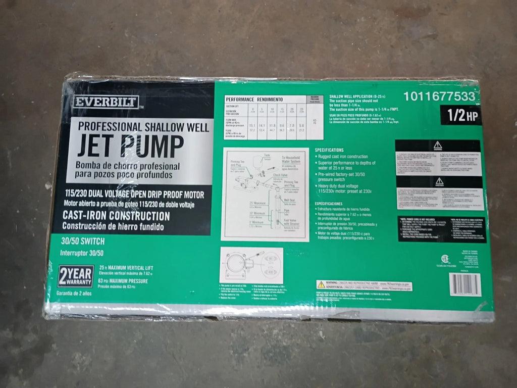 Everbilt HDSWJ5 Shallow Well Jet Pump Cast Iron 1/2HP FOR PARTS