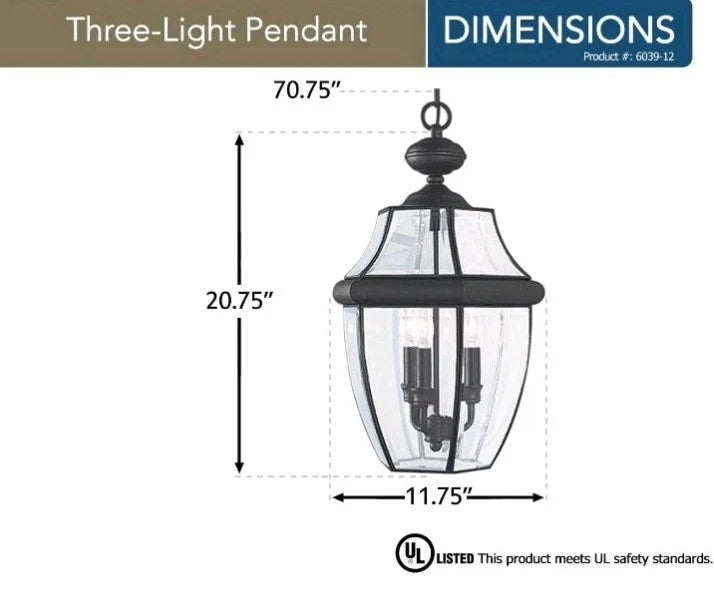 Sea Gull Lighting 6039-12 Lancaster Traditional Three - Light Outdoor Pendant OB