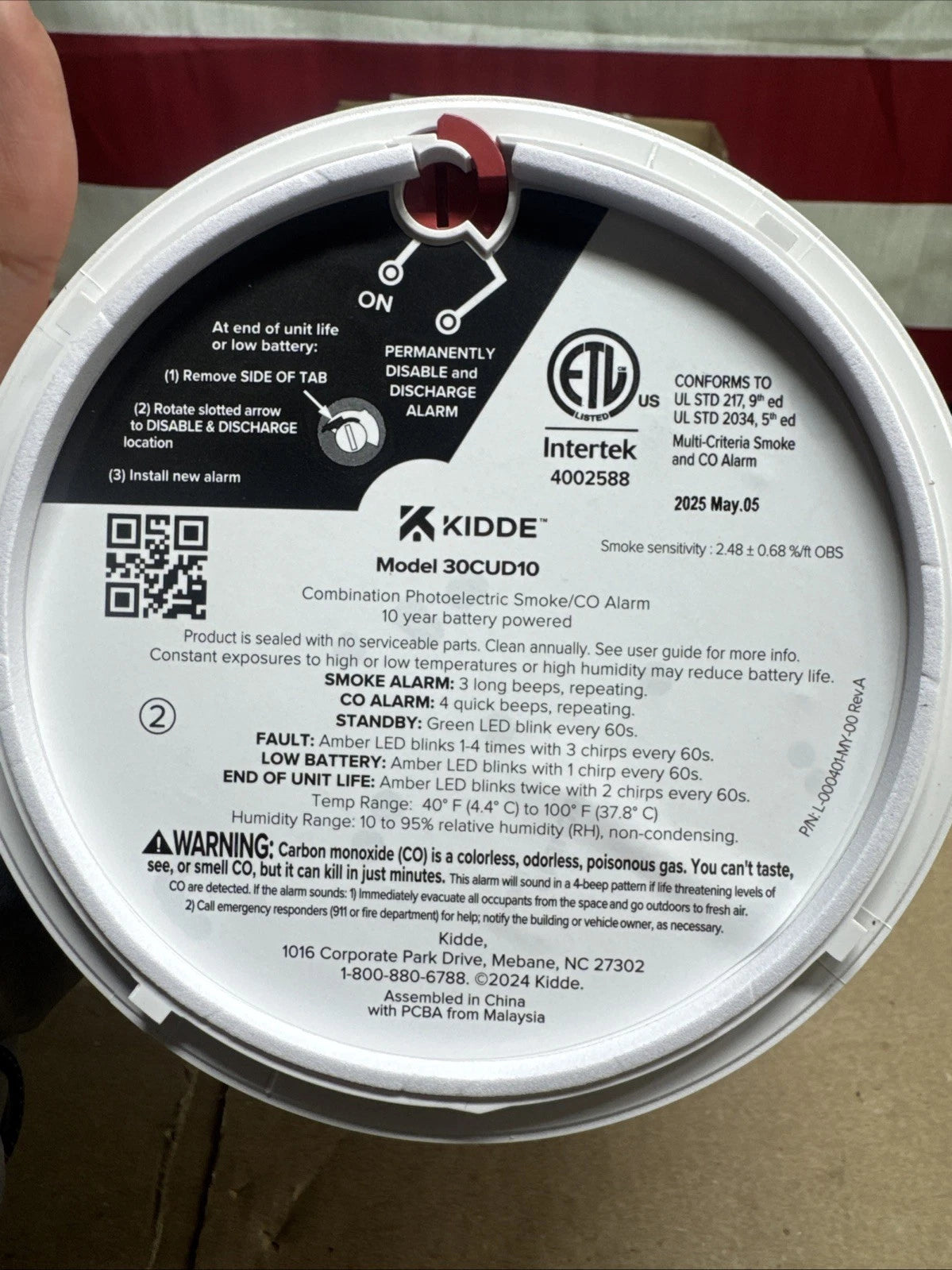 Kidde. Smoke & CO Detector, 10-Year Battery, LED Warning Indicators 30CUD10