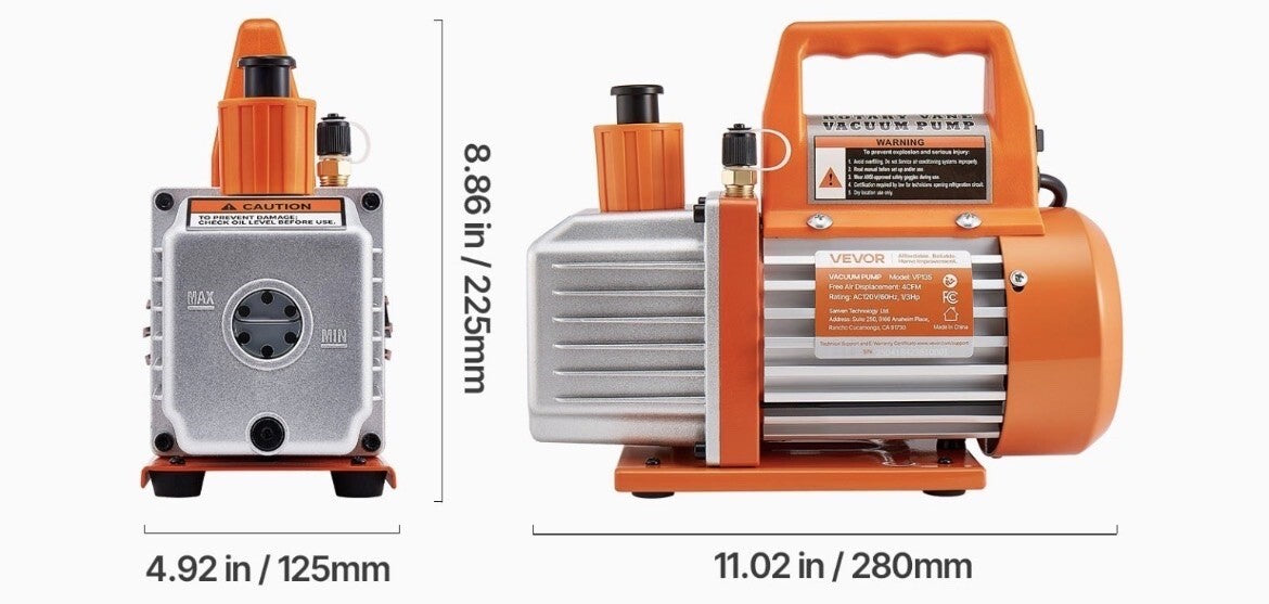 VEVOR VP135 4 CFM 1/3 HP HVAC Single Stage Rotary Vane Vacuum Pump
