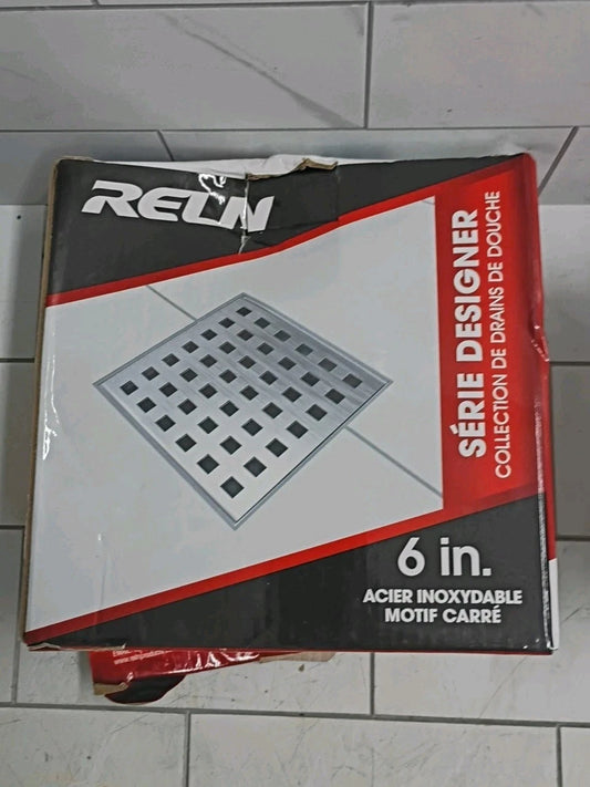 RELN 6 X 6 in Stainless Steel Square Shower Drain, Square Pattern Drain Cover OB