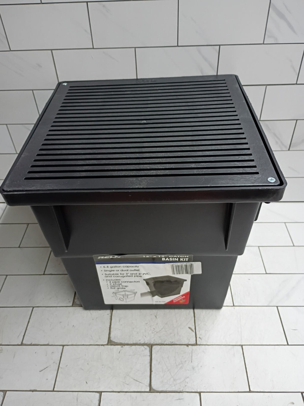 RELN 001028 12" x 12" Catch Basin Kit 5.8 Gal Capacity Fits 3" or 4" SewerDrain
