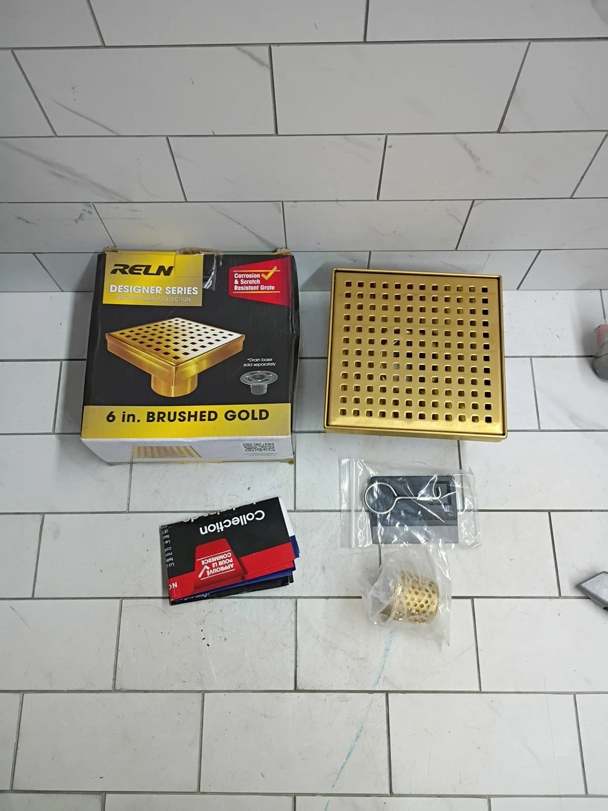 Reln FD0602SQBG 6" X 6" Square Shower Drain W/ Square Pattern Cover. Open Box