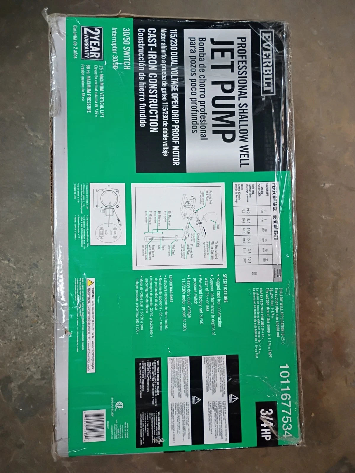 Everbilt HDSWJ 3/4 HP Cast Iron Shallow Well Jet Pump *For Parts *