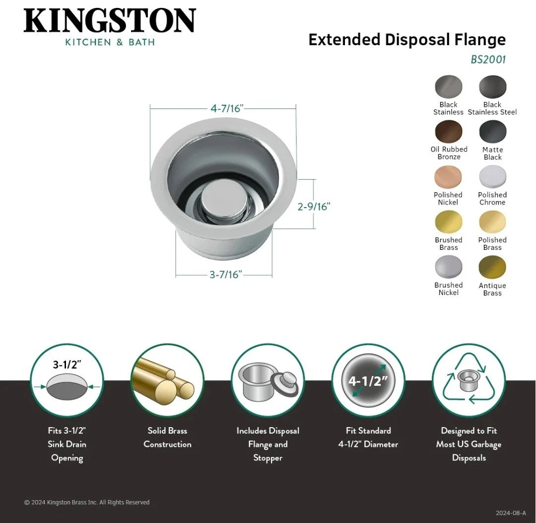Kingston Brass BS200 Made To Match Extended Disposal Flange - Brass NEW