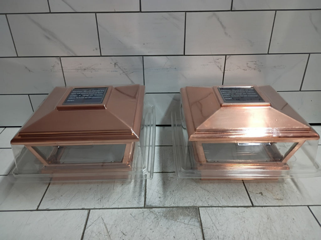 2 Pack 4x4 Copper Solar Pyramid Post Cap Light