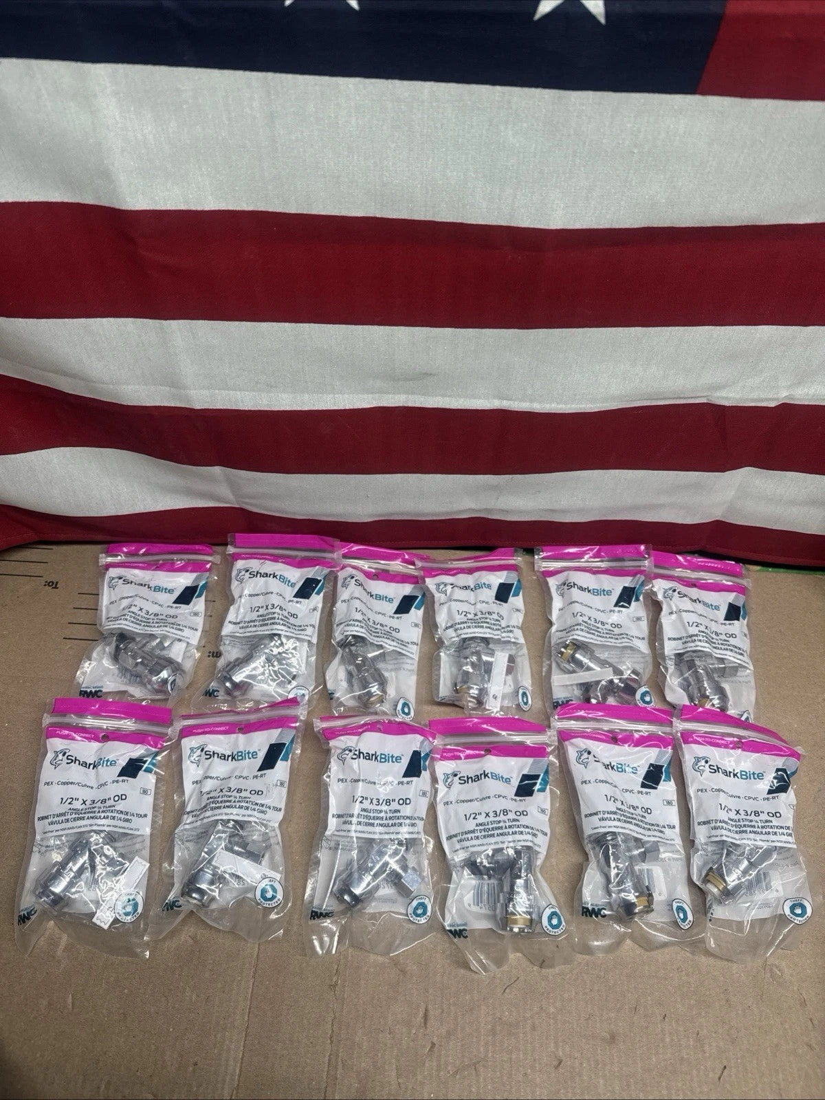 12PK NEW SharkBite 1/2” X 3/8” OD ANGLE STOP 1/4 Turn PN: 23036-0000LF.