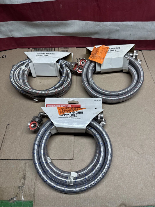 3 Pairs Universal Washing Machine Hoses 90 Deg Elbow Stainless Steel