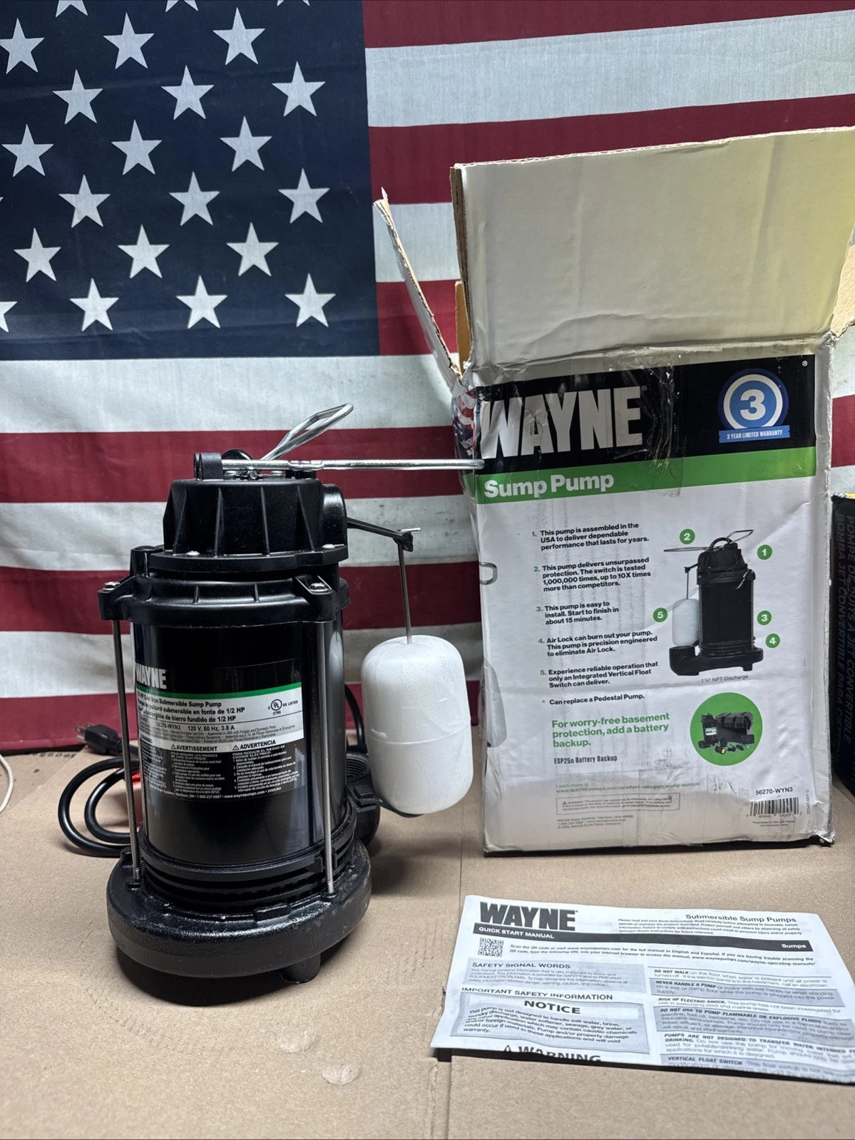 Wayne 1/2 HP CastIron Submersible Sump Pump with Vertical FloatSwitch NEW IN BOX