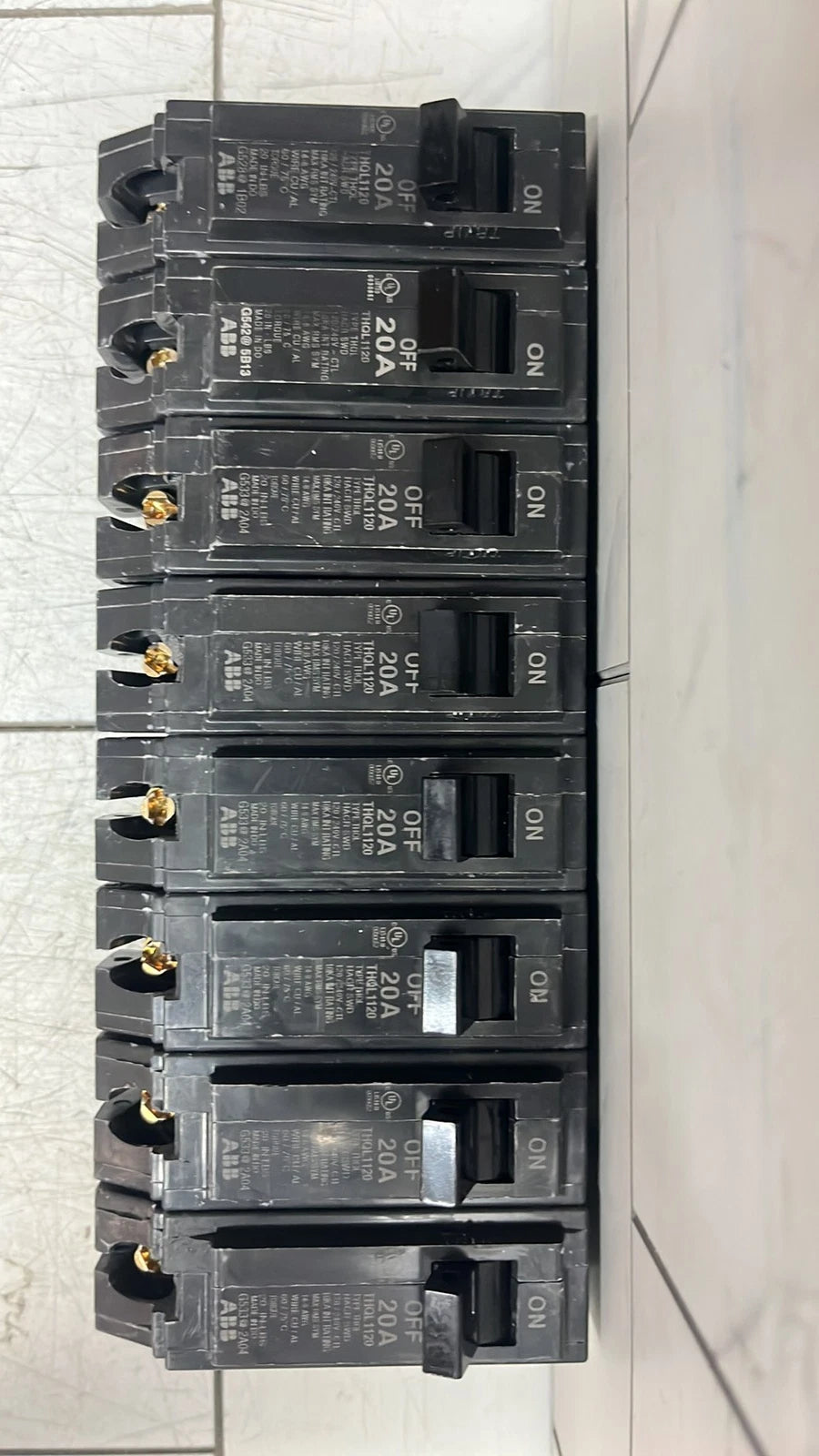 8 PK ABB THQL1120A 20 Amp 1 Pole 120/240V 1" Plug-On Circuit Breaker OB