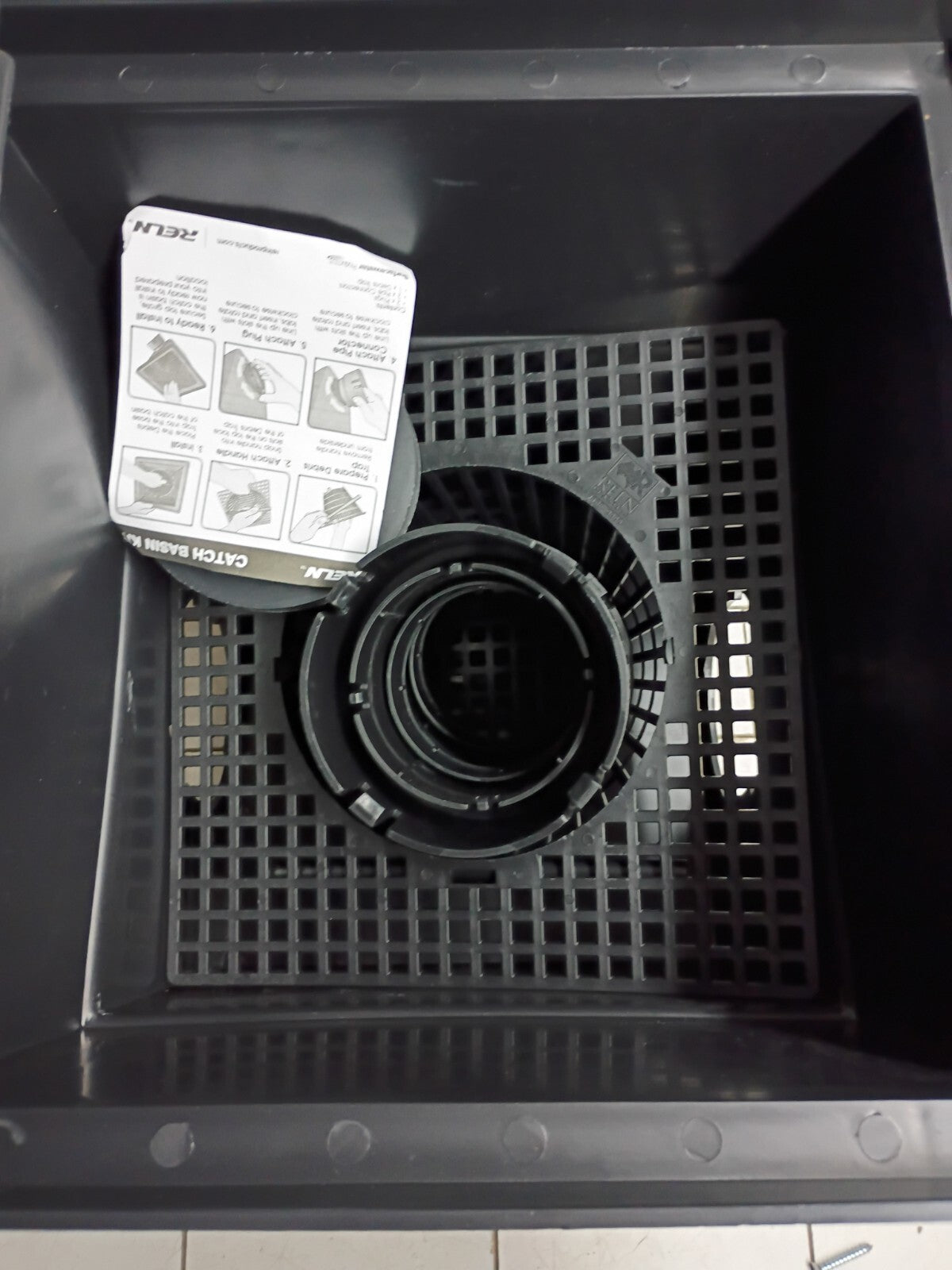 RELN 001028 12" x 12" Catch Basin Kit 5.8 Gal Capacity Fits 3" or 4" SewerDrain