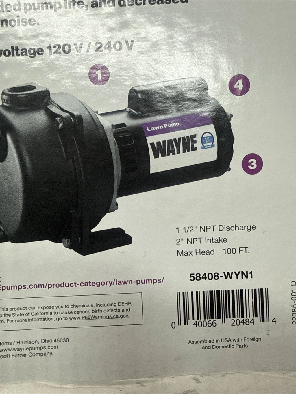 Wayne WLS150 1-1/2 HP Cast Iron Quick-Prime Lawn-irrigation Sprinkler Pump. NOB