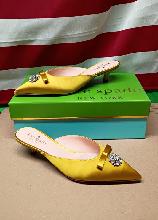 Kate Spade Darlene Roasted Maize Yellow Satin Kitten Heels in size 7M