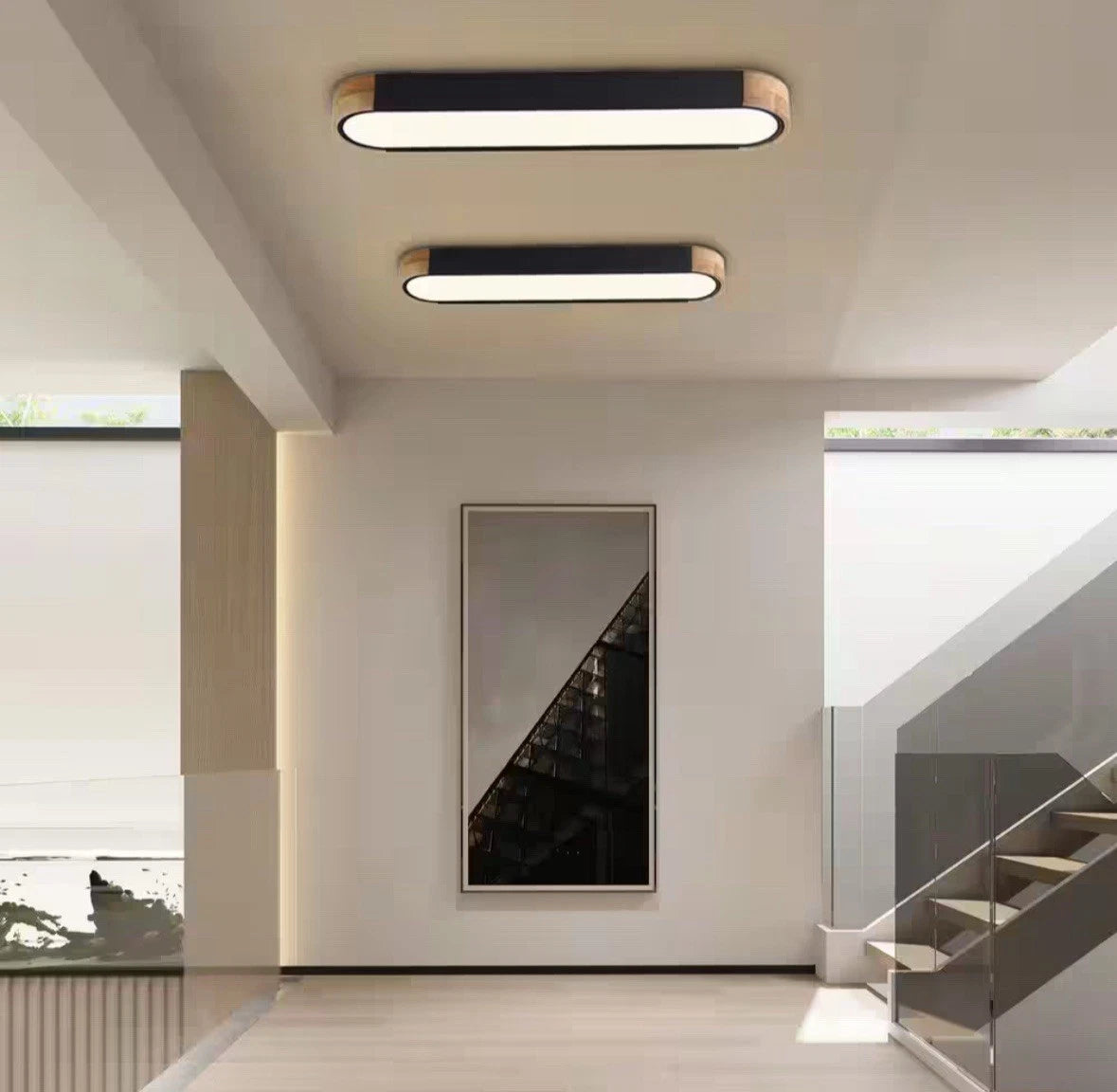 HUOKU Lumin 38" 1-Light Gray LED Flush Mount Minimalist Long Oval Ceiling Light