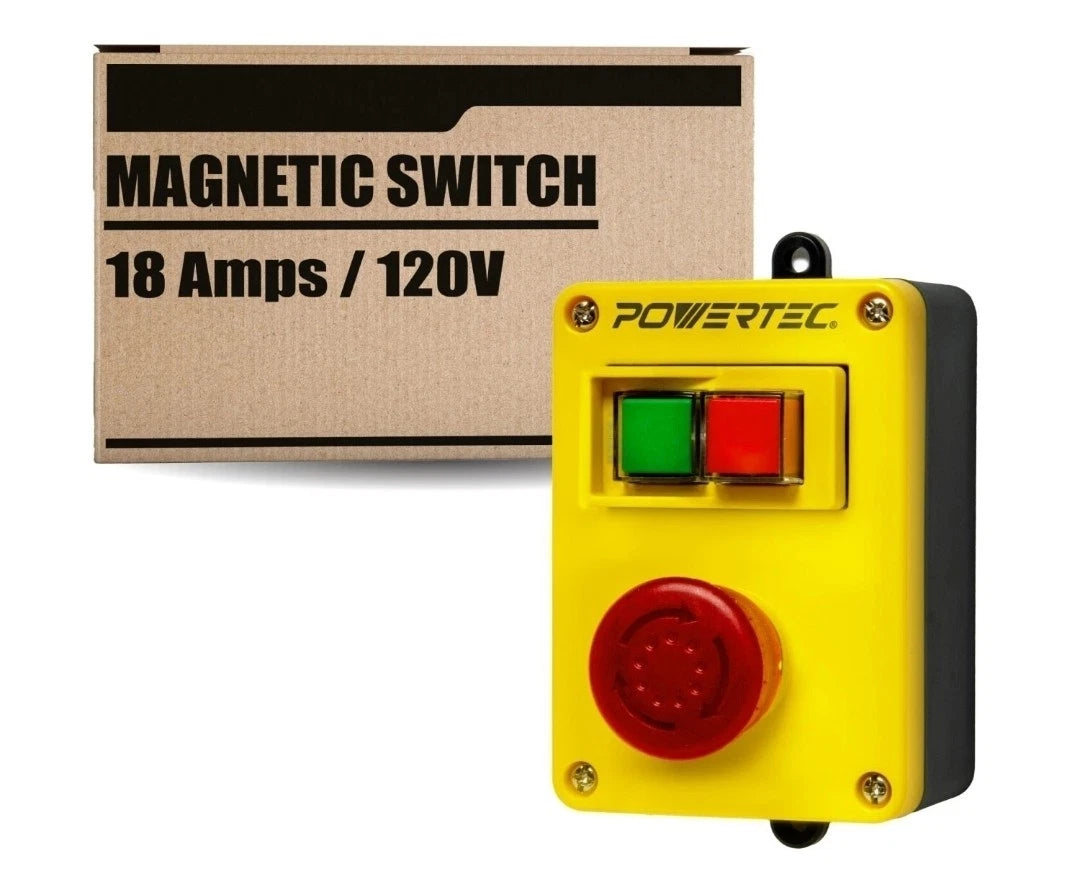 POWERTEC 120V, 18A Magnetic Switch for Router Table w/Emergency Stop Button, 1PK