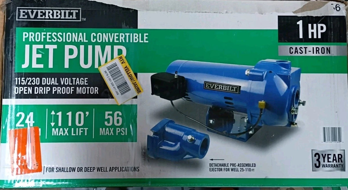 Everbilt HDCWJ10 1 HP Professional Convertible Jet Pump. Open Box