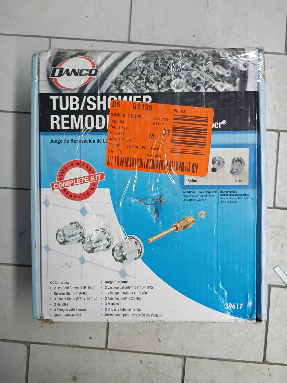 Gerber Tub/Shower 3-Handle Remodeling Kit in Chrome.,. OPEN BOX.