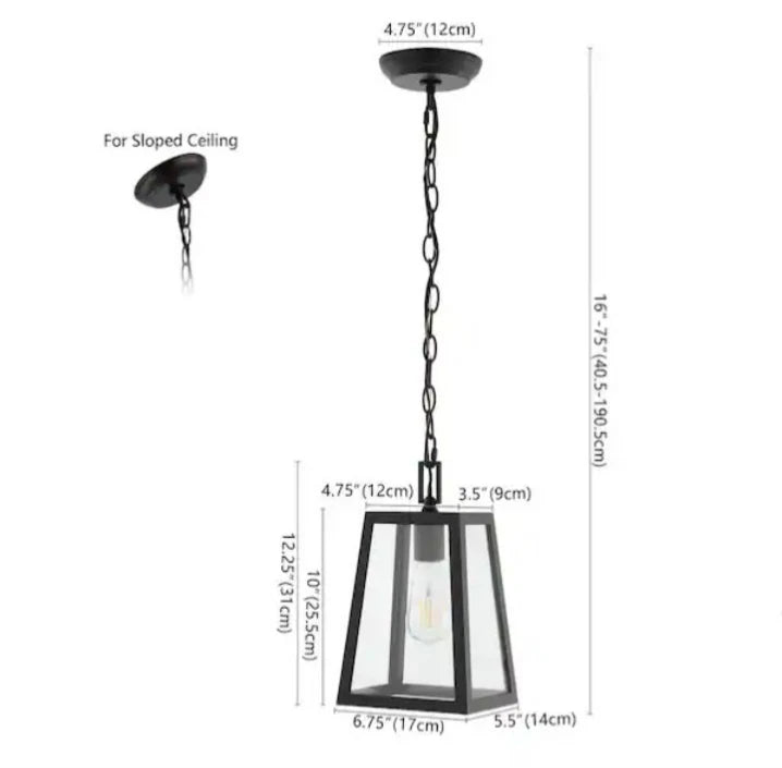 Glendale 6.75 in. 1-Light Black/Clear Outdoor LED Pendant Farmhouse Open Box