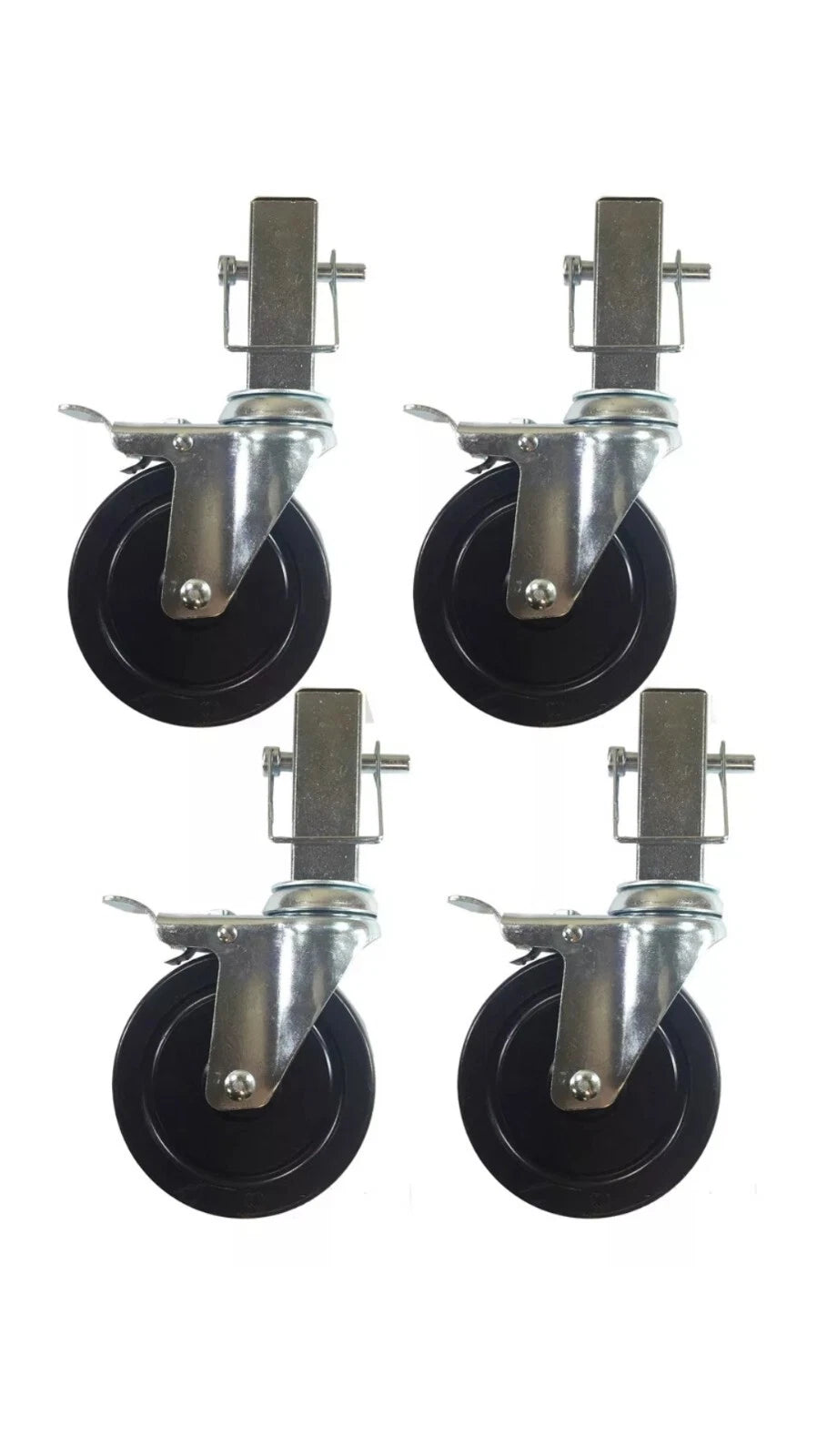 5" Hard Rubber Locking Scaffolding Caster with 1.25 Inch Square Shank 4 EA w Pin