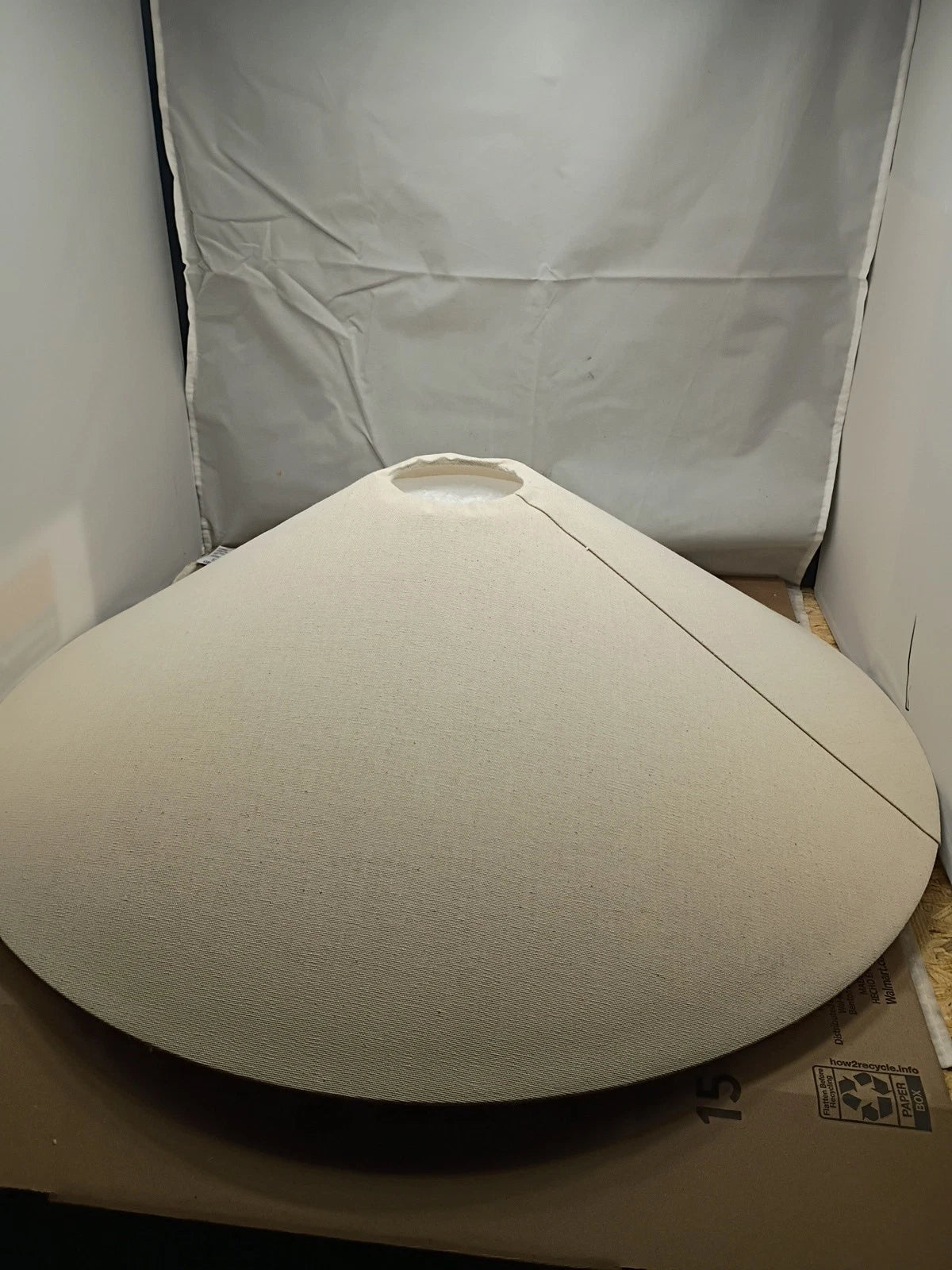 1-Light 25 Inch Large White Linen Shallow Conicle Cage Pendant