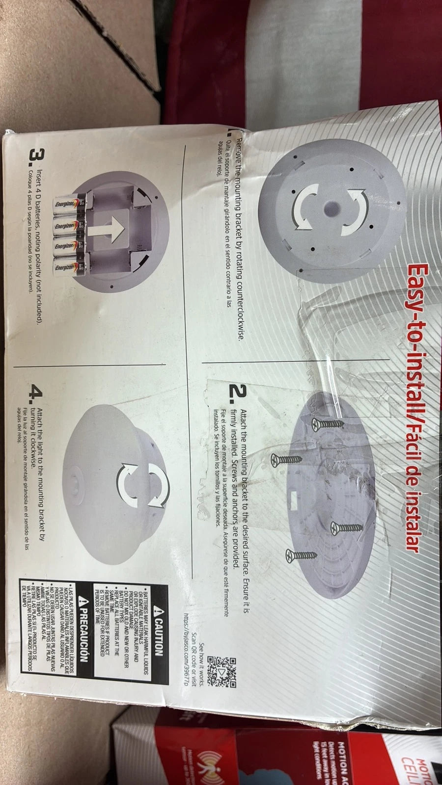 2-PK Energizer Motion Activated LED Ceiling Light, Battery Operated, 300 Lumens