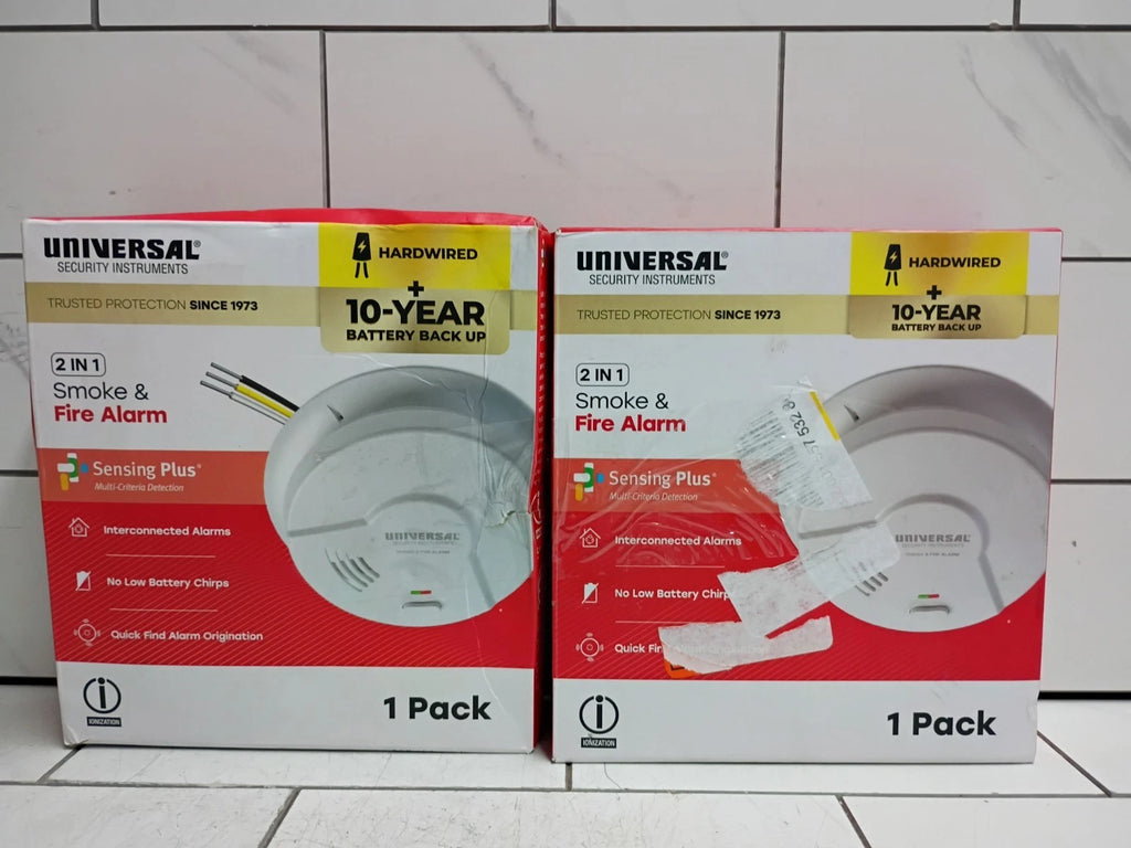 (2 Pack) USI/SM/HW10YR 2-IN-1 Smoke & Fire Alarm Hardwired + 10 Yr Battery OB