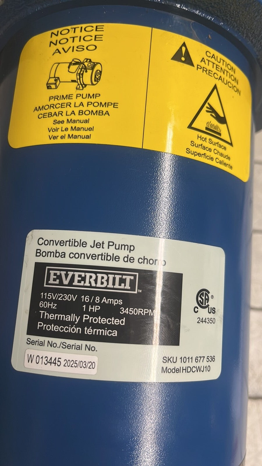 Everbilt HDCWJ10 1HP Professional Convertible Jet Pump *FOR PARTS*